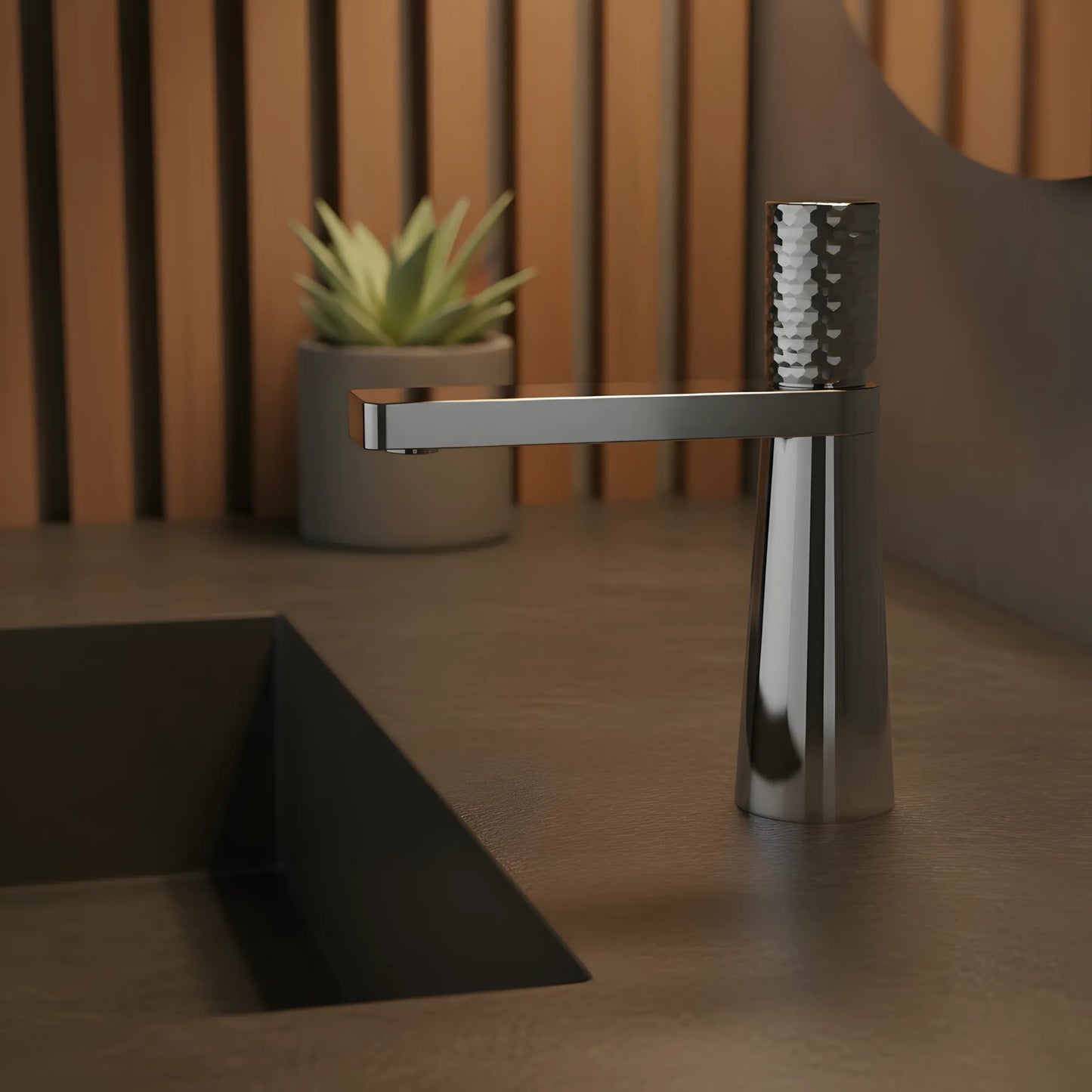 Waschbeckenarmatur Chrom glänzend – gehämmerte Struktur, modernes Design