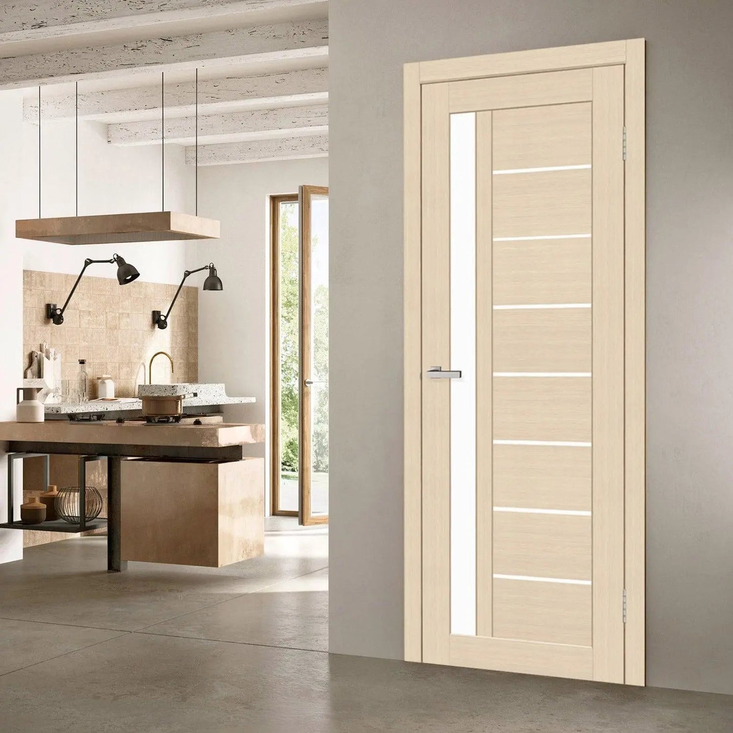 Ușă interior Deco 09 Latte Oak – complet echipată, cu toc reglabil Omis