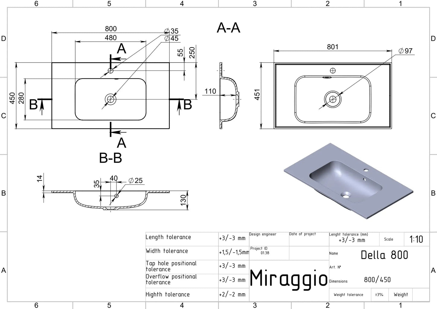 Aufsatzwaschtisch Della 800 – Miraggio
