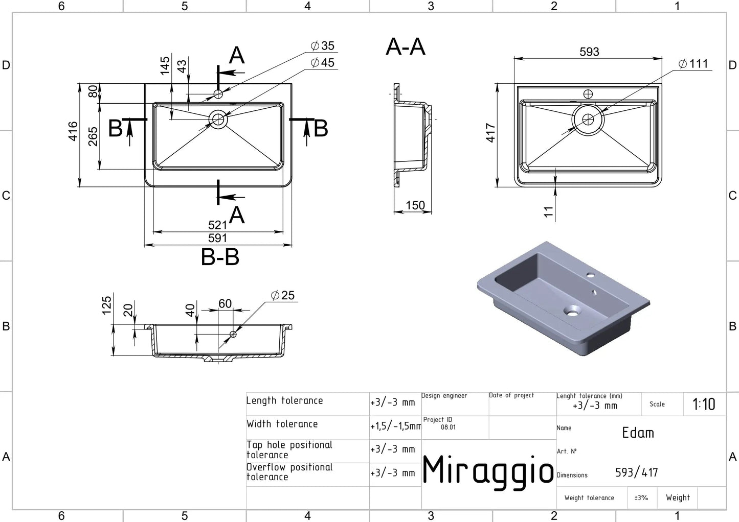 Aufsatzwaschtisch Edam – Miraggio