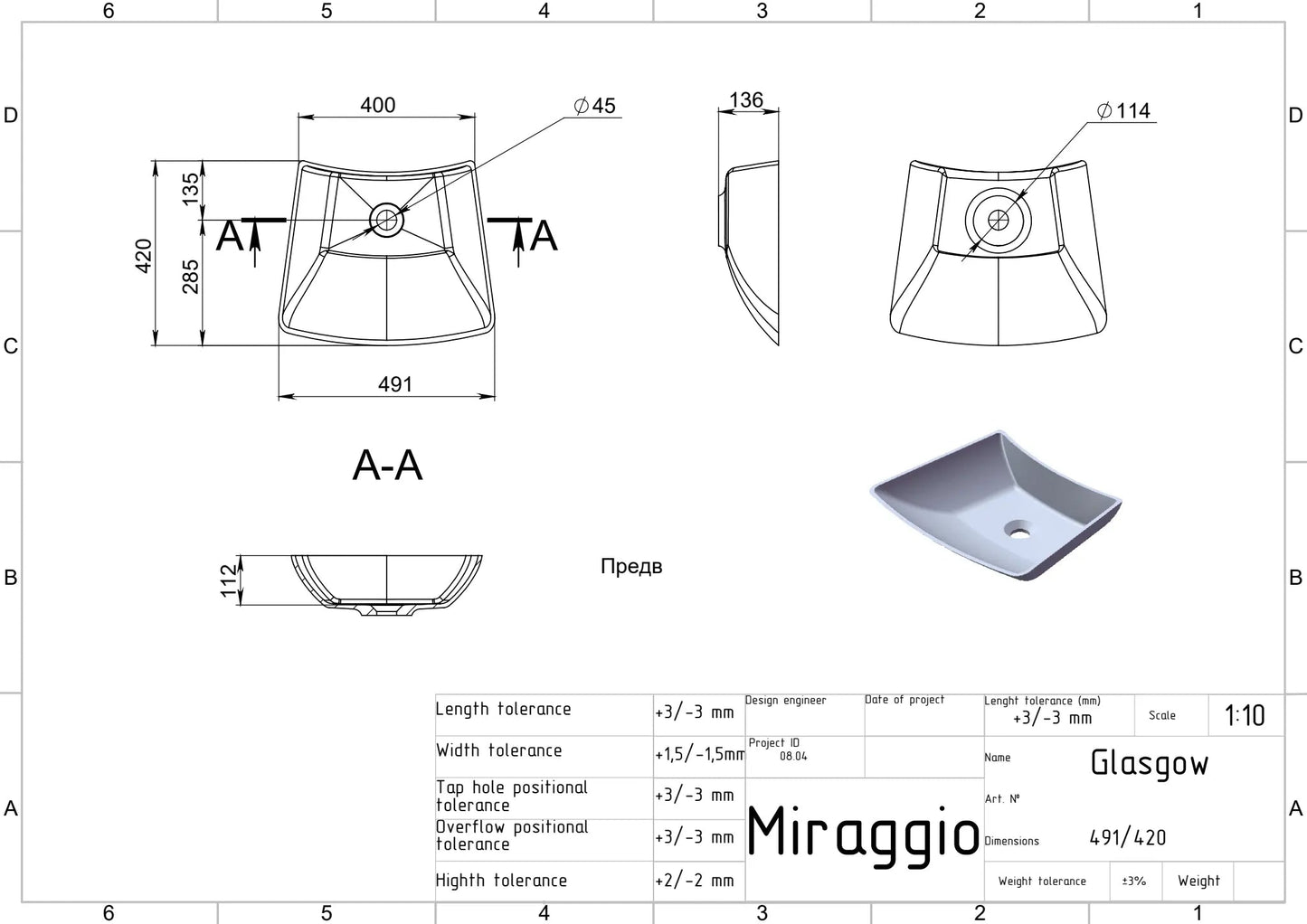 Aufsatzwaschtisch Glasgow – Miraggio
