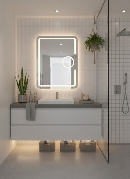 LED Badezimmerspiegel 60x80 cm mit Kosmetikspiegel – Anti-Beschlag, Touch & 3 Lichtfarben