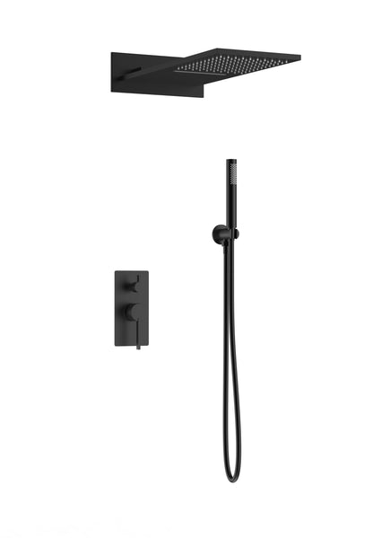 Unterputz-Duschset mit 2 Funktionen – Matt Schwarz, modernes Design aus massivem Messing