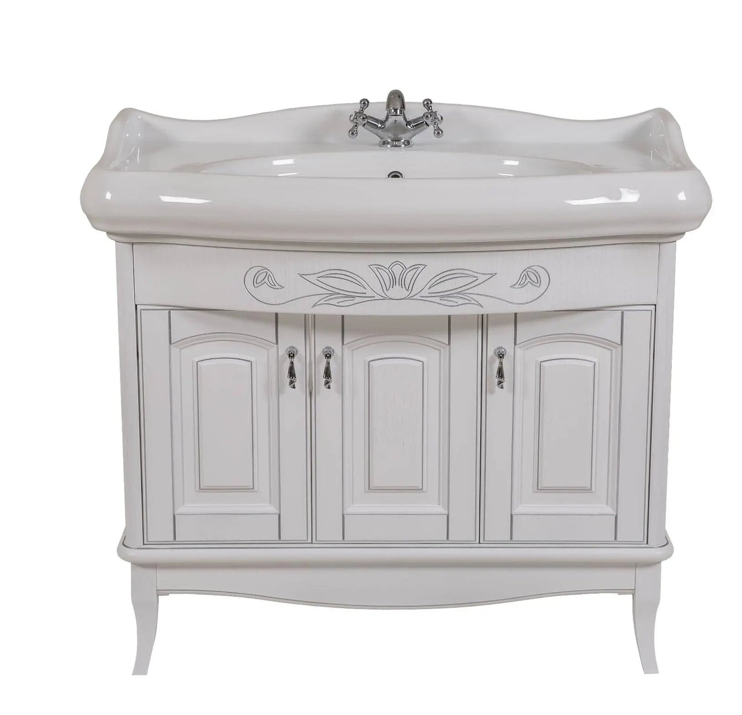 Mobilier de baie pe pardoseală Mikella, Alb+Crom Aqua Rodos
