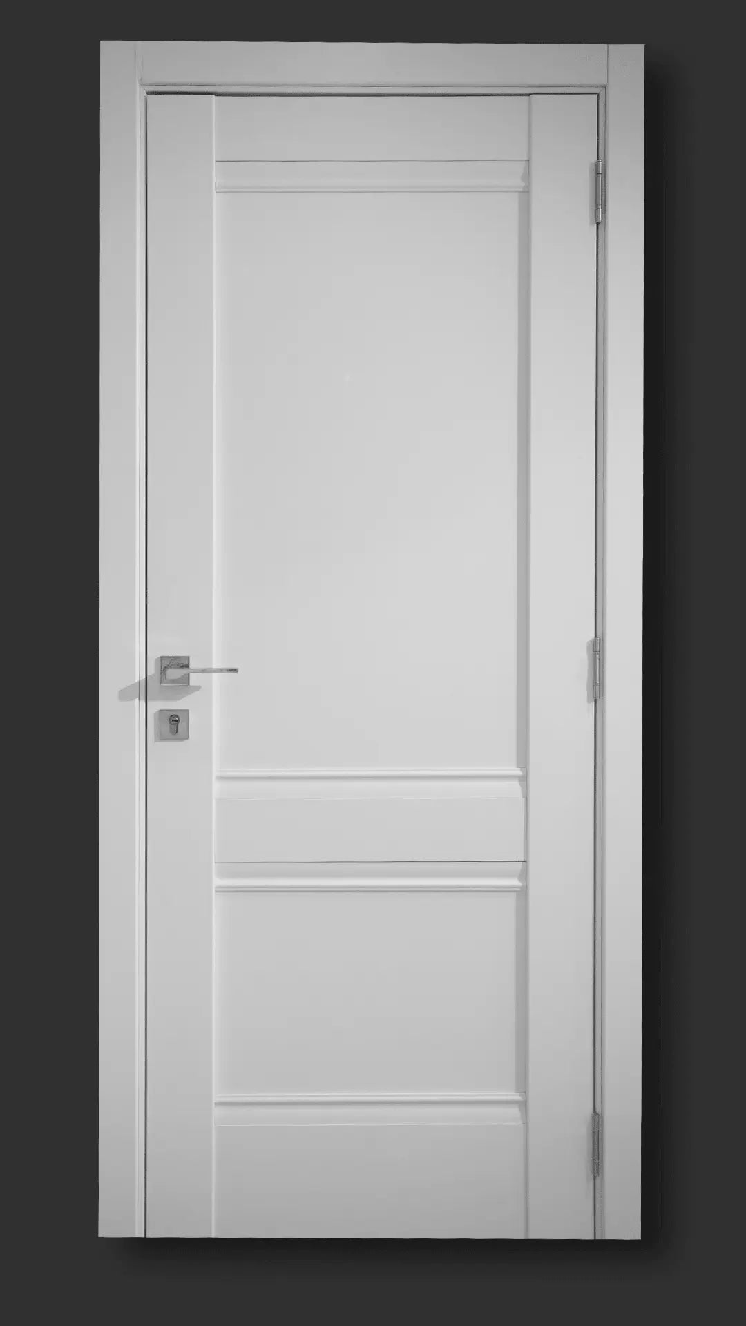 Ușă interior Valencia White Silk Mat – complet echipată, cu toc reglabil și decor vertical alb mat Omis