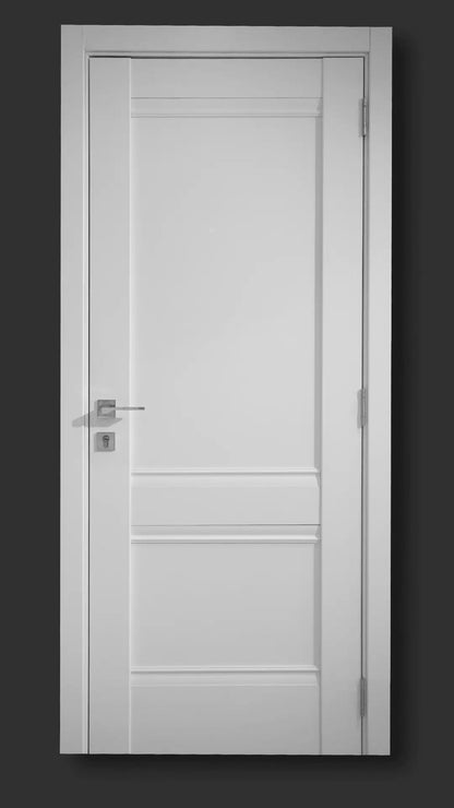 Ușă interior Valencia White Silk Mat – complet echipată, cu toc reglabil și decor vertical alb mat Omis