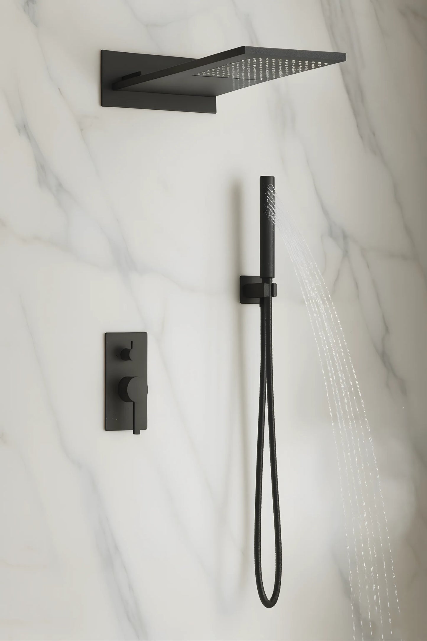 Unterputz-Duschset mit 2 Funktionen – Matt Schwarz, modernes Design aus massivem Messing