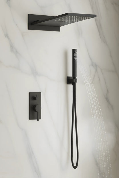 Unterputz-Duschset mit 2 Funktionen – Matt Schwarz, modernes Design aus massivem Messing