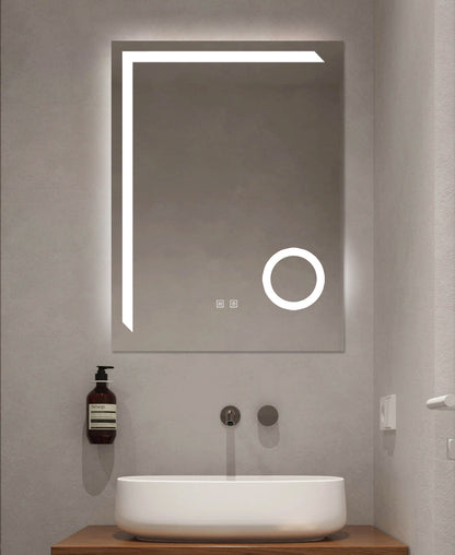 LED-Badspiegel H-1041B mit Kosmetiklupe, 3 Lichtfarben, Antibeschlag und Touch-Control