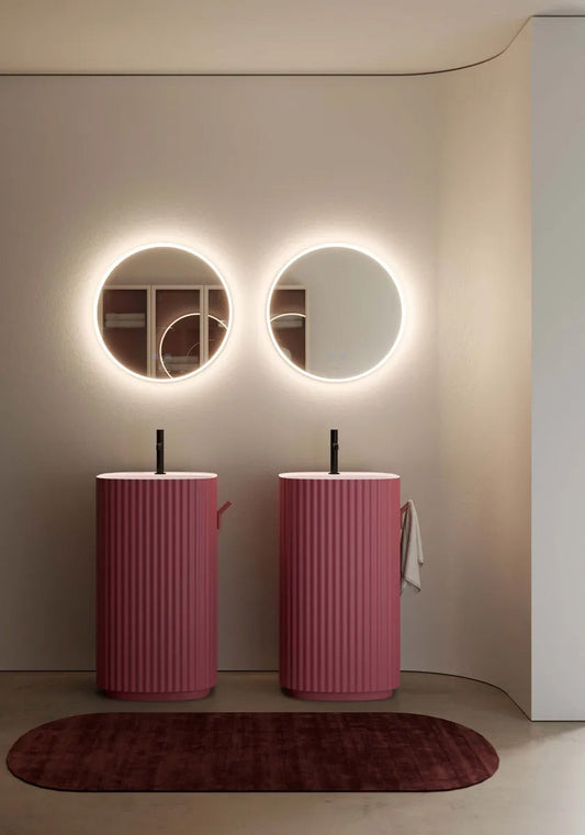 Runder LED Badezimmerspiegel H-2112 mit Acrylrahmen – Ø50 cm, 3 Lichtfarben, Anti-Beschlag, Touch