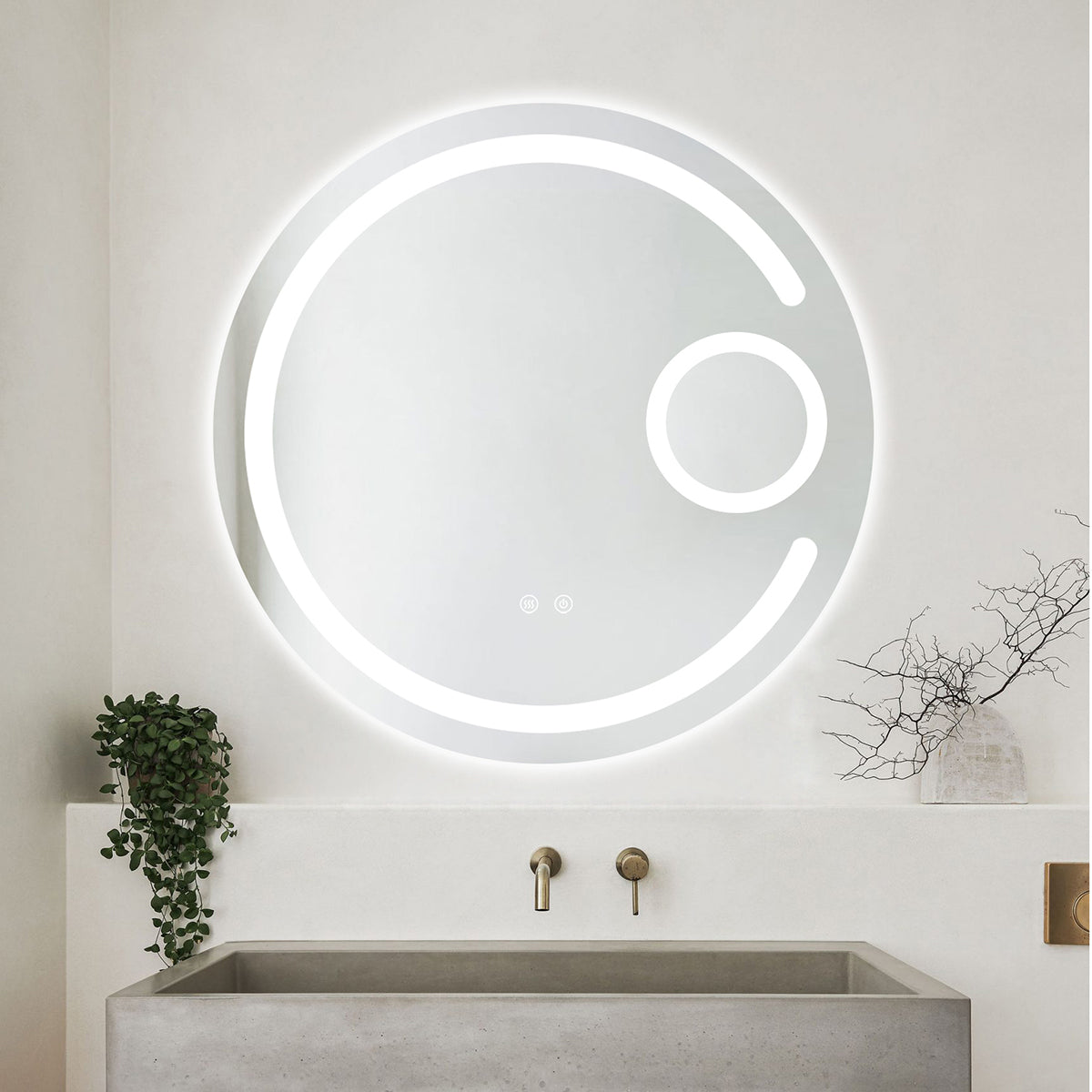 Runder LED-Badezimmerspiegel H13 mit 3 Lichtfarben, Anti-Beschlag, Touch-Steuerung und integriertem Kosmetikspiegel