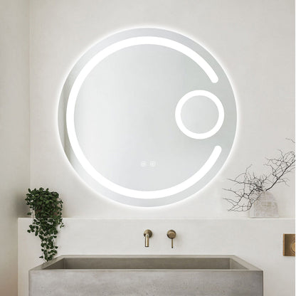 Runder LED-Badezimmerspiegel H13 mit 3 Lichtfarben, Anti-Beschlag, Touch-Steuerung und integriertem Kosmetikspiegel