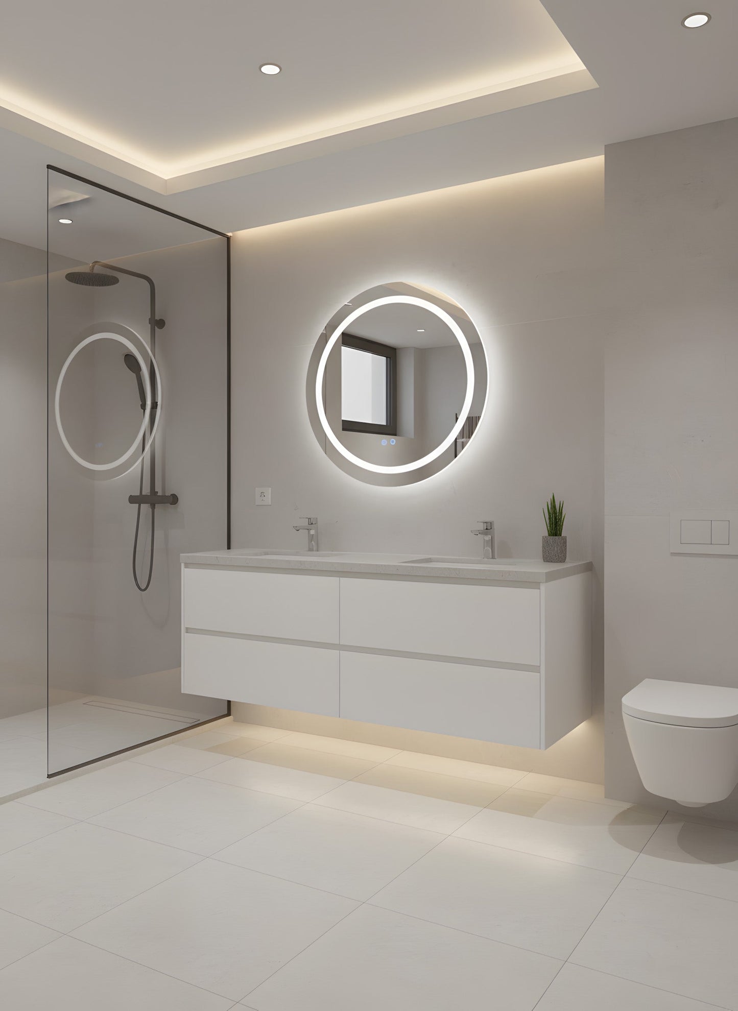Runder LED-Badezimmerspiegel H-2011 mit 3 Lichtfarben, Anti-Beschlag und Touch-Control