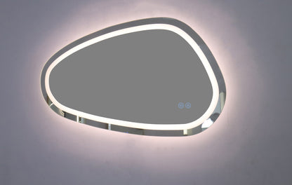Asymmetrischer LED-Badezimmerspiegel H18 mit 3 Lichtfarben, Anti-Beschlag und Touch-Steuerung
