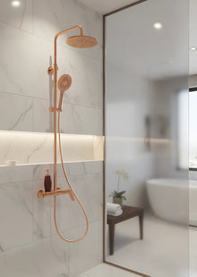 Premium-Aufputz-Duschset aus massivem Messing – Rose Gold mit integriertem Wannen-Auslauf