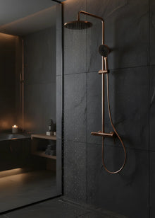 Premium-Aufputz-Duschset aus massivem Messing – Rose Gold mit integriertem Wannen-Auslauf