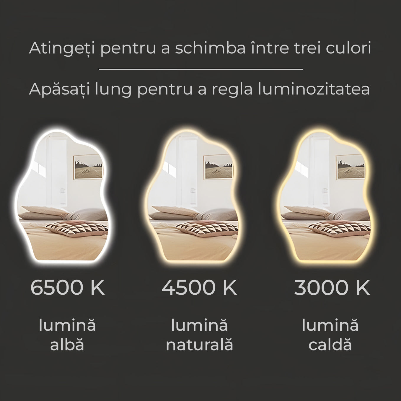 LED Badezimmerspiegel 60x80 cm – Unregelmäßige Form, 3 Lichtfarben, Anti-Beschlag & Touch