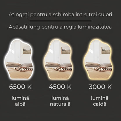 LED Badezimmerspiegel 60x80 cm – Unregelmäßige Form, 3 Lichtfarben, Anti-Beschlag & Touch
