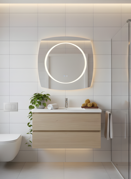 LED Badezimmerspiegel H-3075 – 80x80 cm, 3 Lichtfarben, Anti-Beschlag, Touch-Schalter, Modernes