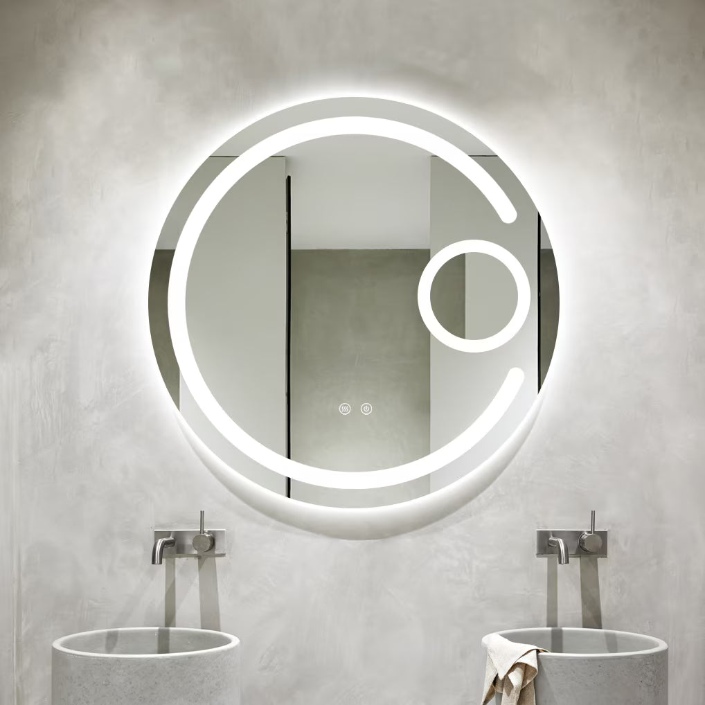 Runder LED-Badezimmerspiegel H13 mit 3 Lichtfarben, Anti-Beschlag, Touch-Steuerung und integriertem Kosmetikspiegel