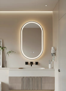 Badezimmerspiegel LED H120 oval mit 3 Lichtfarben, IR-Sensor und Anti-Beschlag