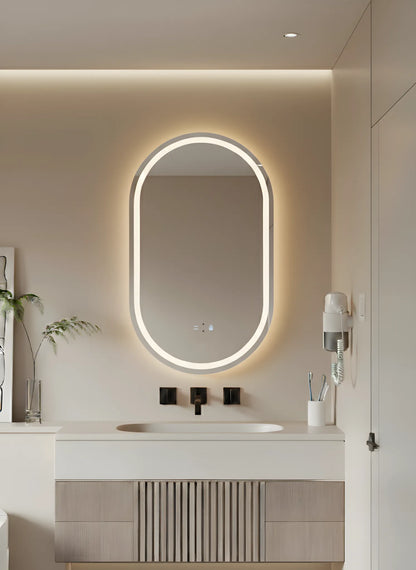 Badezimmerspiegel LED H120 oval mit 3 Lichtfarben, IR-Sensor und Anti-Beschlag