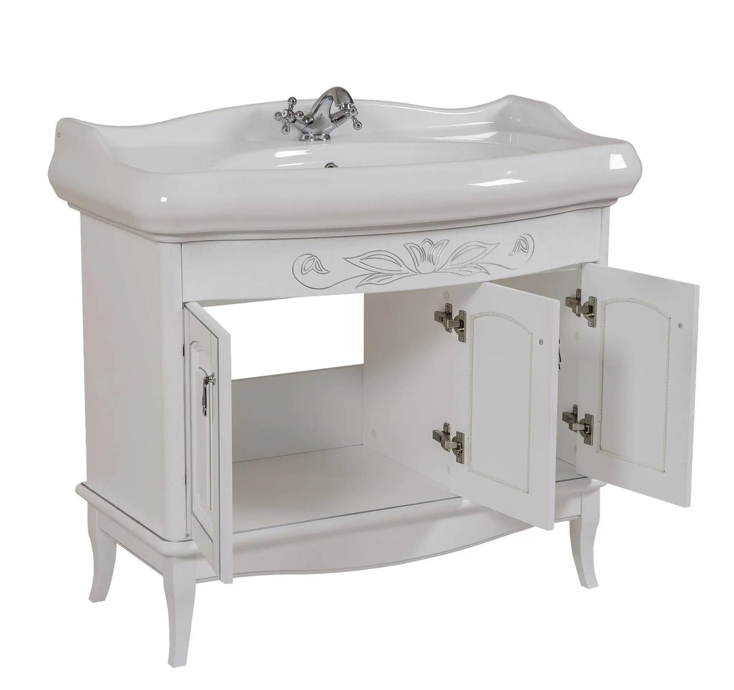 Mobilier de baie pe pardoseală Mikella, Alb+Crom Aqua Rodos