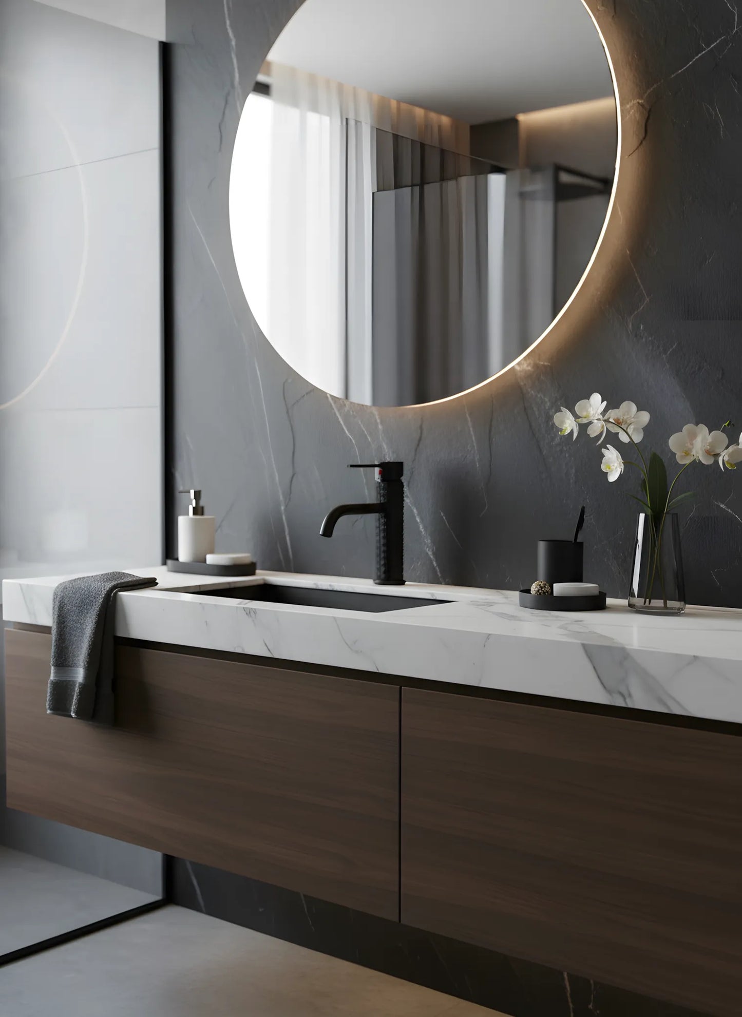 Waschbeckenarmatur Schwarz Matt – gerillte Struktur, modernes Design