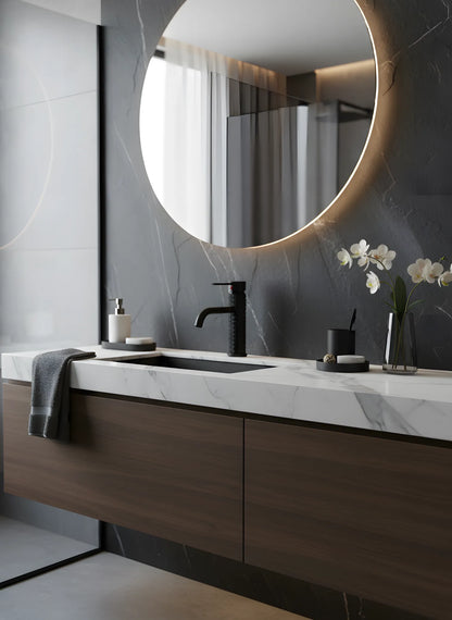 Waschbeckenarmatur Schwarz Matt – gerillte Struktur, modernes Design