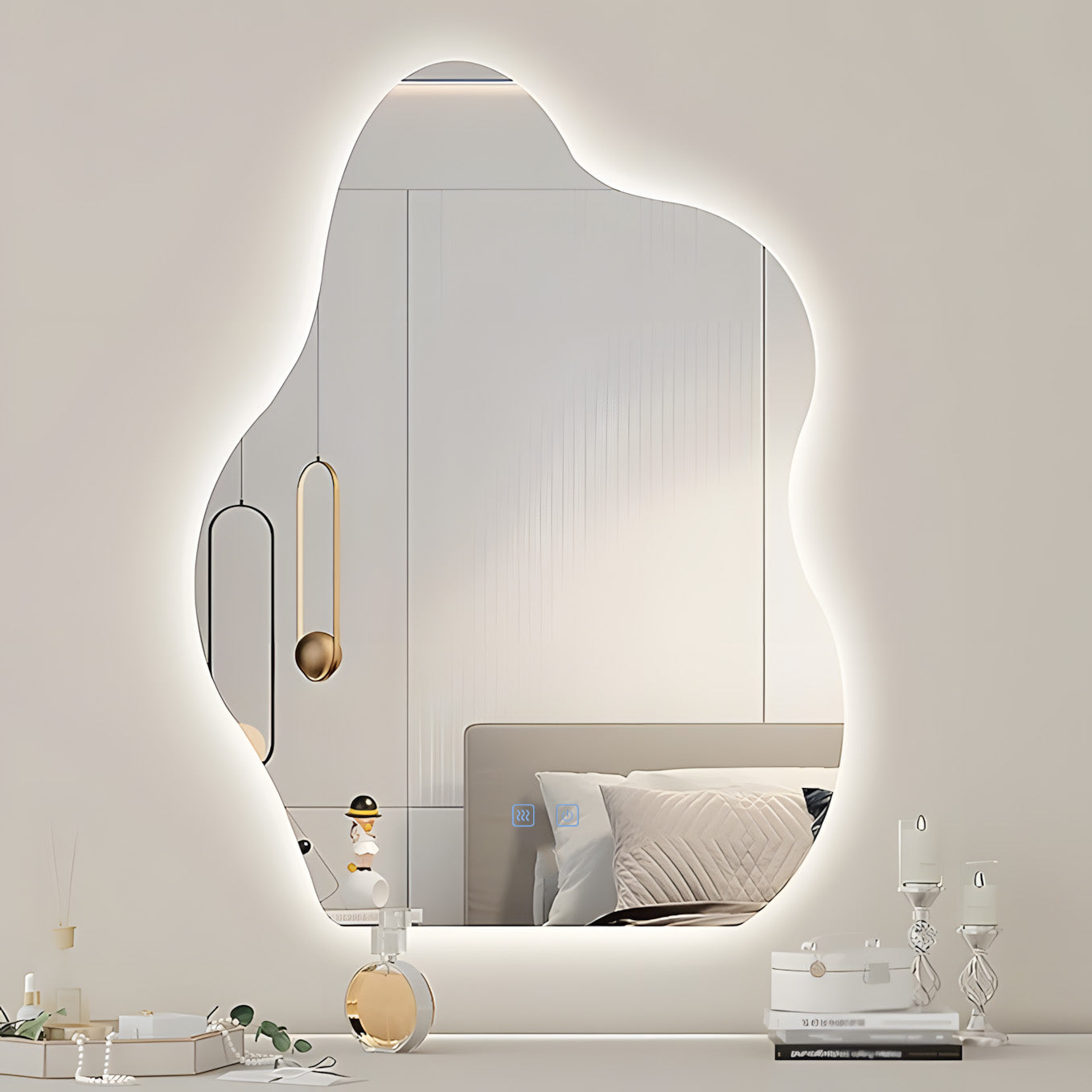 LED Badezimmerspiegel 60x80 cm – Unregelmäßige Form, 3 Lichtfarben, Anti-Beschlag & Touch
