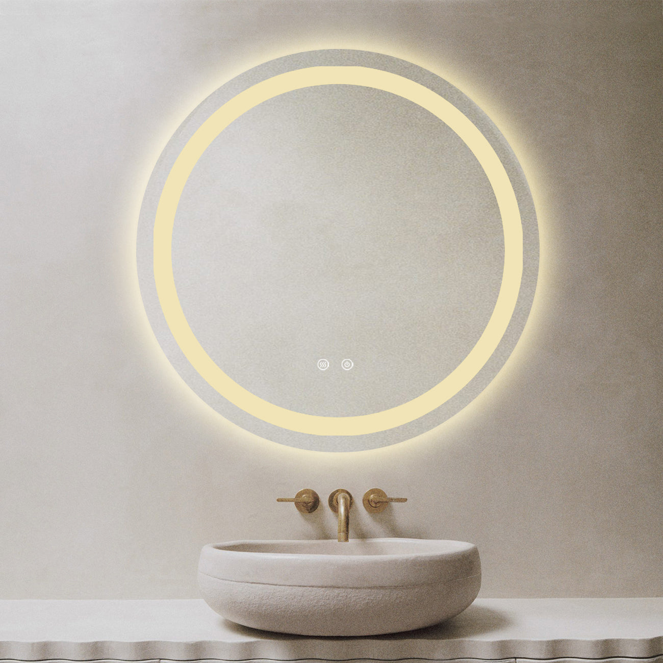 Runder LED-Badezimmerspiegel H105 mit 3 Lichtfarben, Anti-Beschlag und Touch-Steuerung