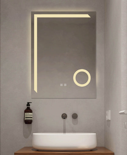 LED-Badspiegel H-1041B mit Kosmetiklupe, 3 Lichtfarben, Antibeschlag und Touch-Control