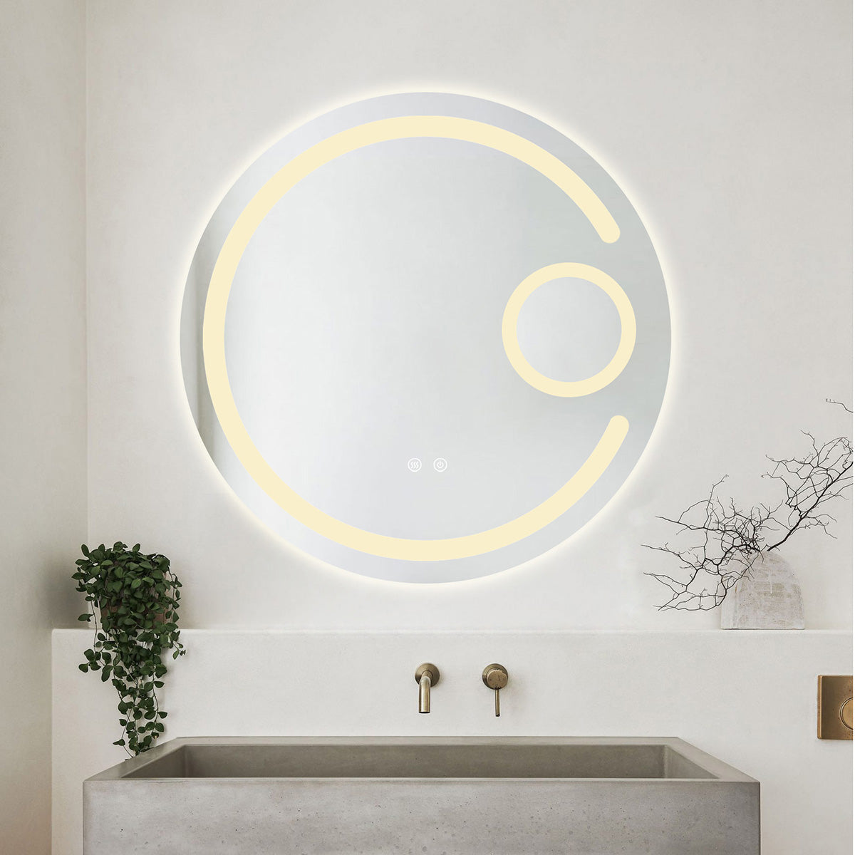 Runder LED-Badezimmerspiegel H13 mit 3 Lichtfarben, Anti-Beschlag, Touch-Steuerung und integriertem Kosmetikspiegel