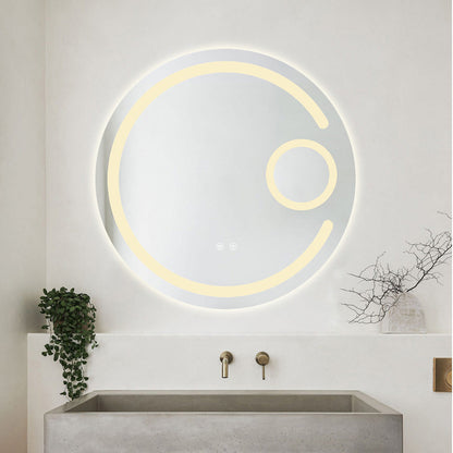 Runder LED-Badezimmerspiegel H13 mit 3 Lichtfarben, Anti-Beschlag, Touch-Steuerung und integriertem Kosmetikspiegel