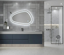 Asymmetrischer LED-Badezimmerspiegel H18 mit 3 Lichtfarben, Anti-Beschlag und Touch-Steuerung