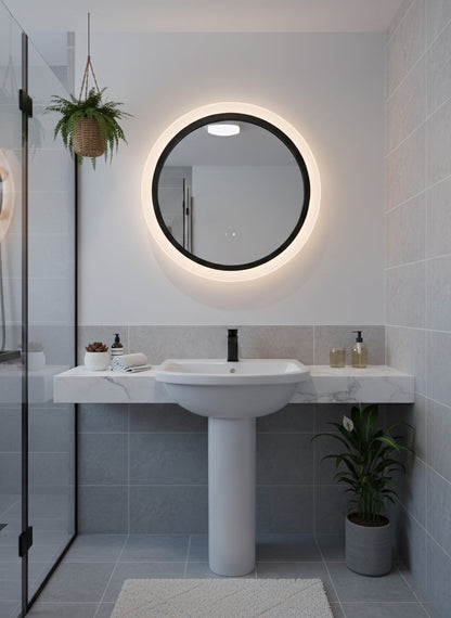 Runder LED Badezimmerspiegel Ø60 cm Schwarz – Touch, Sensor, Anti-Beschlag & 3 Lichtfarben