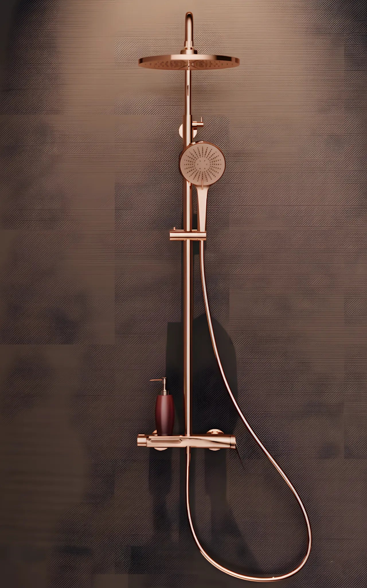 Premium-Aufputz-Duschset aus massivem Messing – Rose Gold mit integriertem Wannen-Auslauf