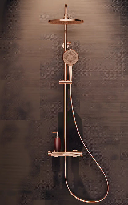 Premium-Aufputz-Duschset aus massivem Messing – Rose Gold mit integriertem Wannen-Auslauf
