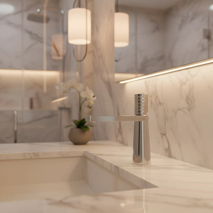Waschbeckenarmatur Chrom glänzend – gehämmerte Struktur, modernes Design