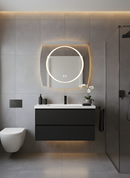 LED Badezimmerspiegel H-3075 – 80x80 cm, 3 Lichtfarben, Anti-Beschlag, Touch-Schalter, Modernes