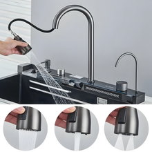 Multifunktionale Küchenspüle – Anthrazitgrau  75 × 45 × 22 cm | Mit digitaler Armatur &amp; Wasserfall