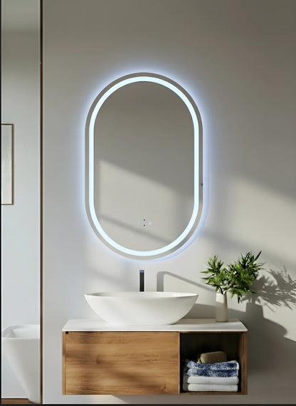 Badezimmerspiegel LED H120 oval mit 3 Lichtfarben, IR-Sensor und Anti-Beschlag