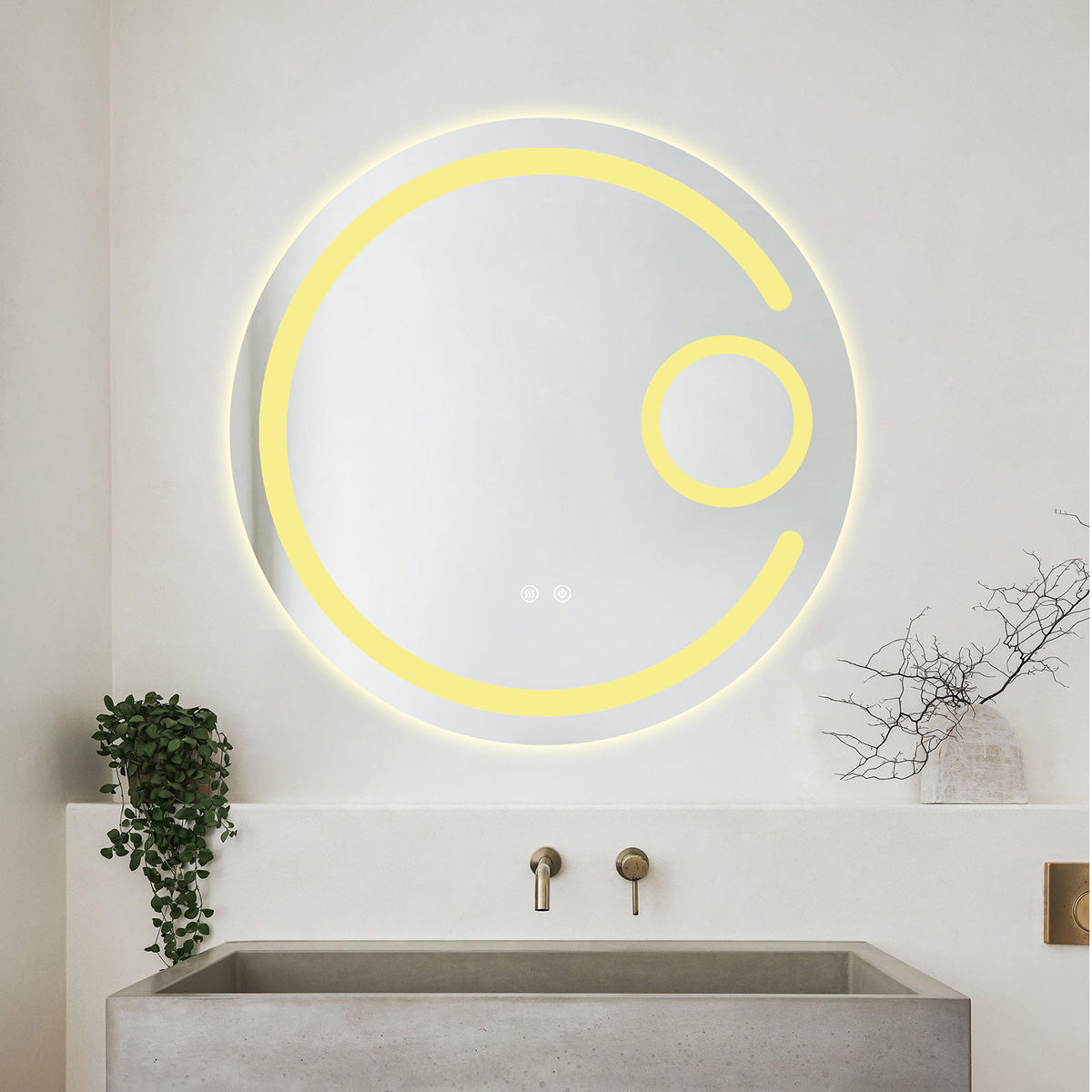 Runder LED-Badezimmerspiegel H13 mit 3 Lichtfarben, Anti-Beschlag, Touch-Steuerung und integriertem Kosmetikspiegel