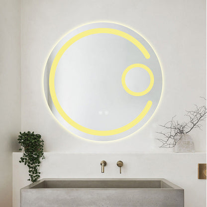 Runder LED-Badezimmerspiegel H13 mit 3 Lichtfarben, Anti-Beschlag, Touch-Steuerung und integriertem Kosmetikspiegel