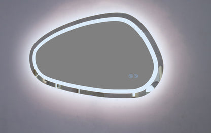 Asymmetrischer LED-Badezimmerspiegel H18 mit 3 Lichtfarben, Anti-Beschlag und Touch-Steuerung