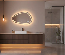 Asymmetrischer LED-Badezimmerspiegel H18 mit 3 Lichtfarben, Anti-Beschlag und Touch-Steuerung