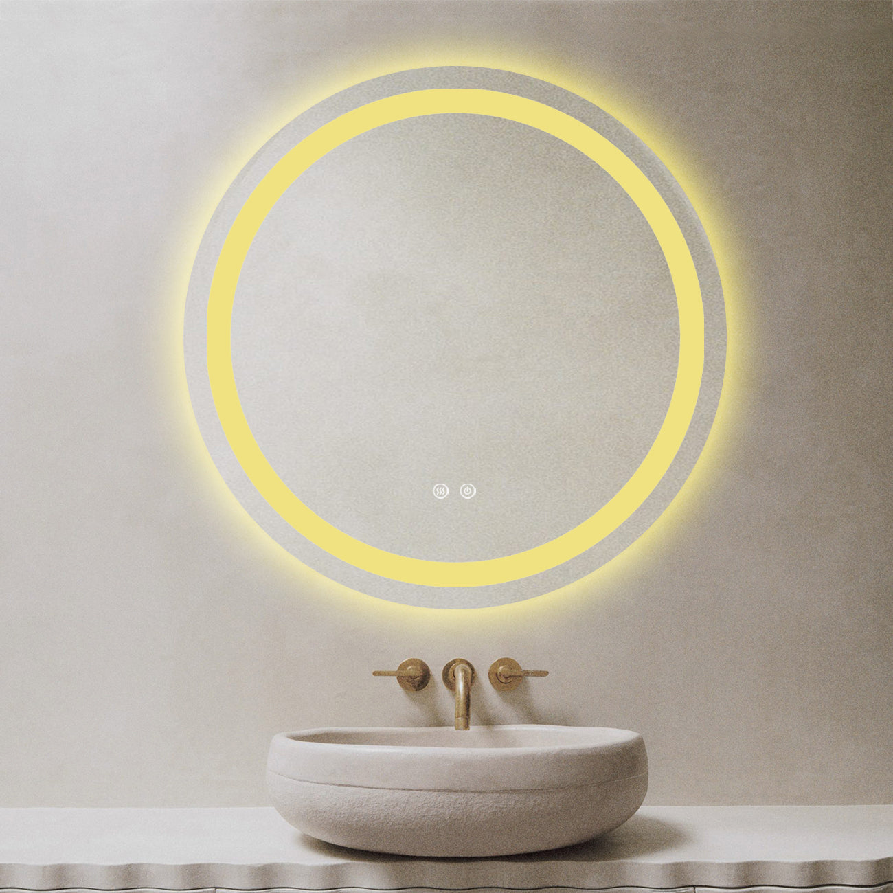 Runder LED-Badezimmerspiegel H105 mit 3 Lichtfarben, Anti-Beschlag und Touch-Steuerung