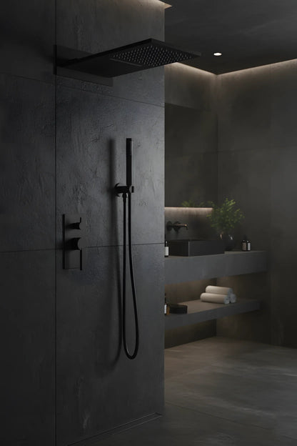 Unterputz-Duschset mit 2 Funktionen – Matt Schwarz, modernes Design aus massivem Messing