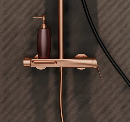 Premium-Aufputz-Duschset aus massivem Messing – Rose Gold mit integriertem Wannen-Auslauf