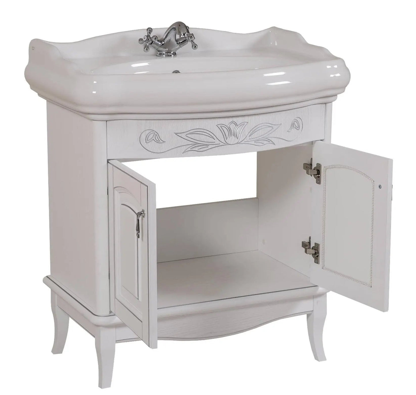 Mobilier de baie pe pardoseală Mikella, Alb+Crom Aqua Rodos